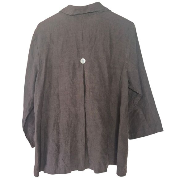 Habitat Clothes To Live In Brown Button-Down Women's Top Linen Lagenlook Large - Picture 2 of 5